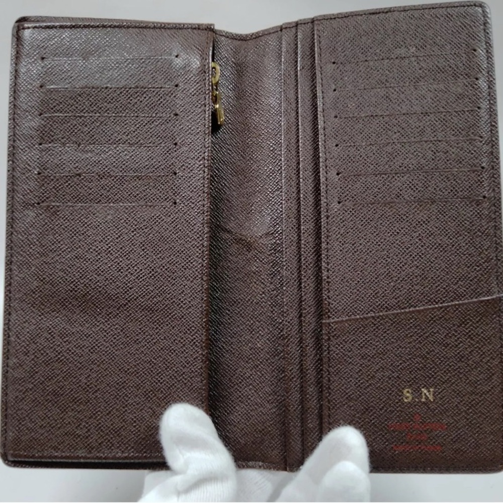 EUC [Louis Vuitton] Damier Ebene Checkered Long Unisex Bi-Fold Wallet Brown - Picture 4 of 11